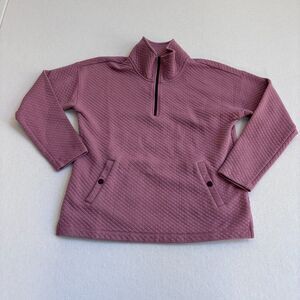 L.L. Bean Quilted Quarter Zip Pullover Women's M Mauve Poly Cotton Camp Gorpcore